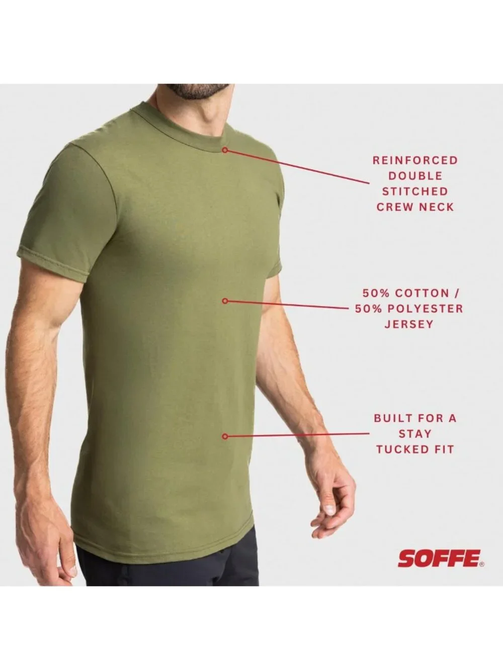 Men's Military Crew T-Shirt 3 Pack | Cotton-Poly Blend, Short Sleeve, Casual
